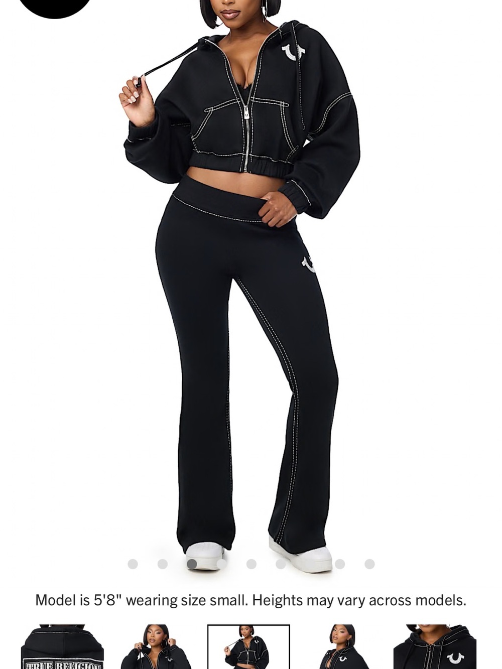 True Religion Black Cropped Hoodie with White Graphic Back - Picture 2 of 2